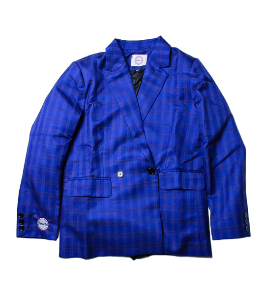 Navy Plaid Double Breasted Blazer